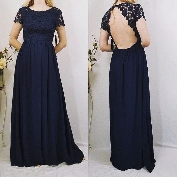 LULU'S THE GREATEST NAVY BLUE LACE MAXI DRESS WITH OPEN BACK SIZE SMALL - Picture 10 of 10